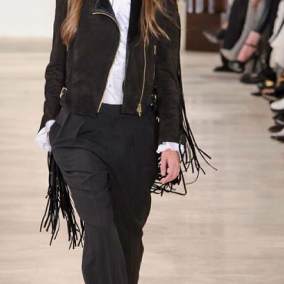 Ralph Lauren Fall ‘16 Runway Collection Black Suede & Velvet Fringed Moto Jacket - Picture 14 of 16